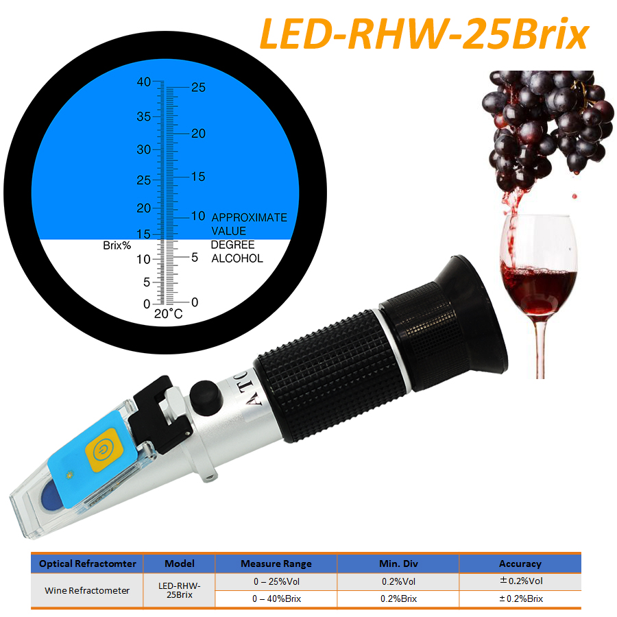 LED-RHW-25Brix ATC alcohol 0-25%Vol 0-40% Brix optical