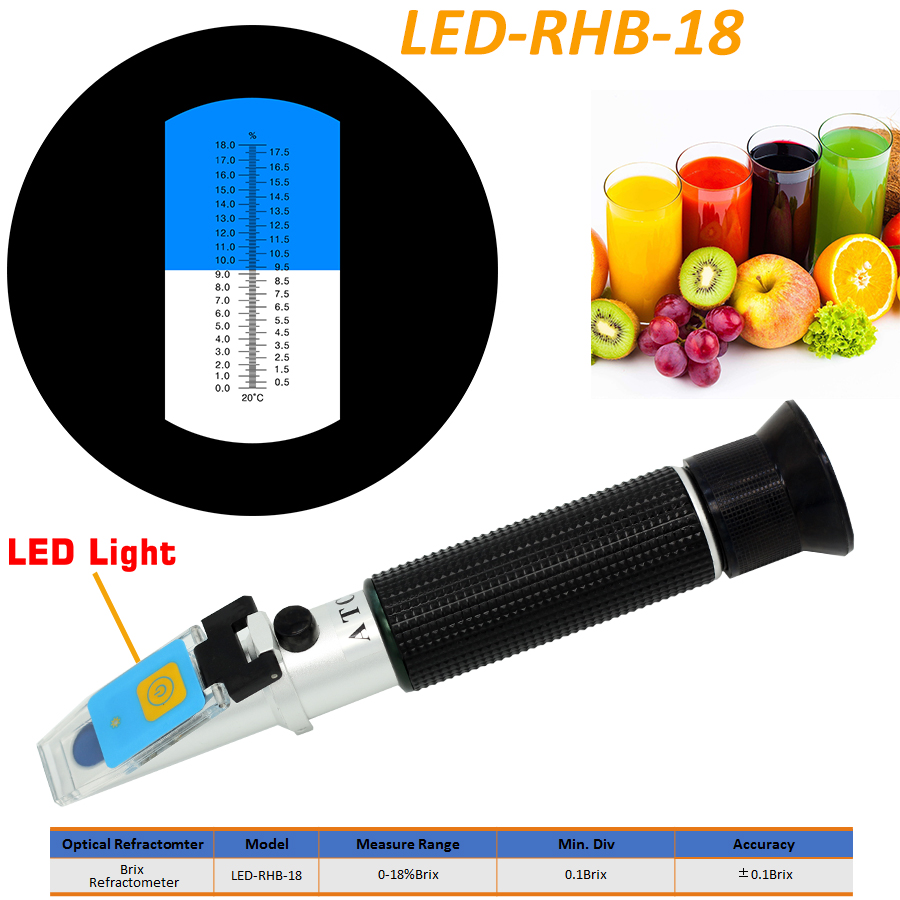 LED-RHB-18 ATC Brix 0-18% optical refractometer,LED Brix Refractometer