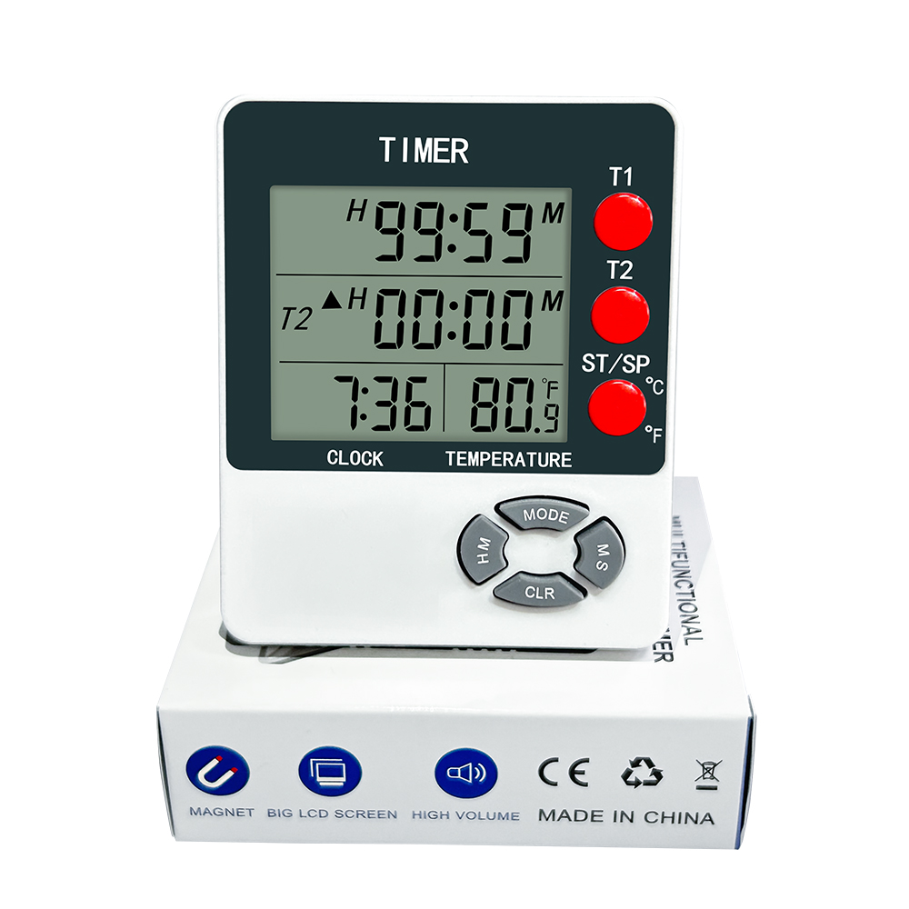DTH-192 Digital Kitchen Cooking Timer Clock, 2 Channels Simultaneous Timing Countdown Up Pocket Timer with Thermometer clock