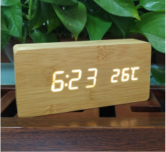 HX-1509Z Sound Controll Digital LED Bamboo Alarm Clock