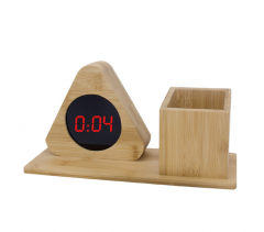 HX-3020ZB Multifunctional Bamboo Pen Holder With LED Clock
