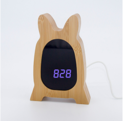 HX-8897 Cute Cartoon Shaped Bamboo LED Clock