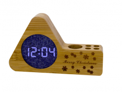 HX-3030ZB Bamboo LED Digital Clcok With Pen Holder