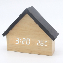 HX-705 house shape wooden led alarm clock