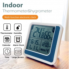 THE501184351 Digital Indoor/Outdoor Thermometer Hygrometer with Clock and Household Plastic Scale for Kitchen Use