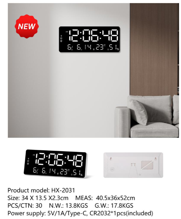 HX-2031 Multifunction LED Desk Alarm Clock Display Temperature Week ...