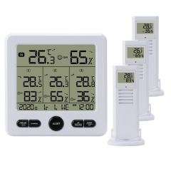TS-6210 3 in 1 Wireless Indoor Outdoor Thermometer Digital Screen Humidity Monitor with Clock Upper and Lower Temperature Alarm Weather Station