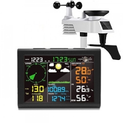 FT0860 Indoor and outdoor wireless weather stations with rain gauges, wind speed/direction, temperature, humidity, and air pressure