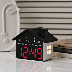 YD-GH9033 LED Digital Alarm Clock Ambient Light Large Display Smart House Shape Table Clock Modern Decorative Bedroom Small Clock