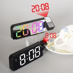 YD-8013 RGB LED Mirror Colorful Tabletop Clock Smart Projection Bedside Alarm Clocks for Students
