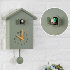 YD-T60 Minimalist Pendulum Silent Hourly Chime Quartz Wall Clock Home Decoration with House Shape Cuckoo Clock for Living Room
