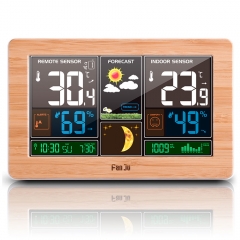 JS-FJ3378-DCF-Wood Large Weather Station Thermometer Hygrometer Barometer Digital Clock Outdoor Sensor Tools Smart Weather Station