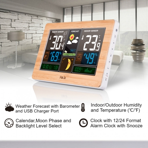 JS-FJ3378-DCF-Wood Large Weather Station Thermometer Hygrometer ...