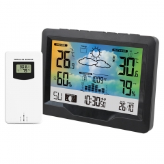 JS-3383F Weather Station Digital Thermometer Hygrometer Barometer Moon Phase Alarm Table Wall Clock Snooze Wireless Weather Station
