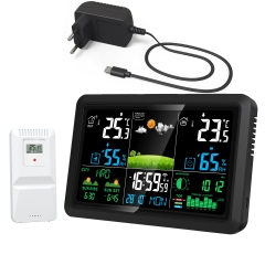 YJ-5107-1 New Digital 7.5-Inch VA Screen Plastic Indoor/Outdoor Weather Station Temperature/Humidity Moon Phase Air Pressure Display Home