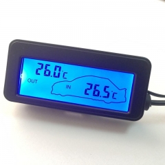 DC-12V-17 12V Digital Thermometer Car Thermometer Backlight Temperature and Humidity Meter Car Interior and Exterior Temperature