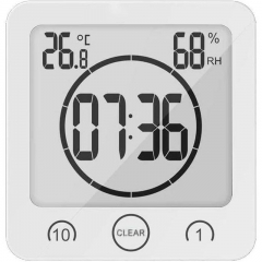 Digital Shower Clock with Timer Water-Resistant Shower Timer Countdown Timer Clock with Temperature and Humidity
