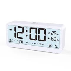MS-8001 Digital Alarm Clock Temperature and Date Week Display Night Mode Table Clock Voice Control 12/24H Electronic LED Alarm Clocks